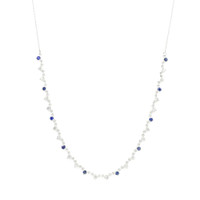 0.64 Ct. Natural Diamond and Blue Sapphire Tennis/Riviere Necklace, 14K White Gold Image