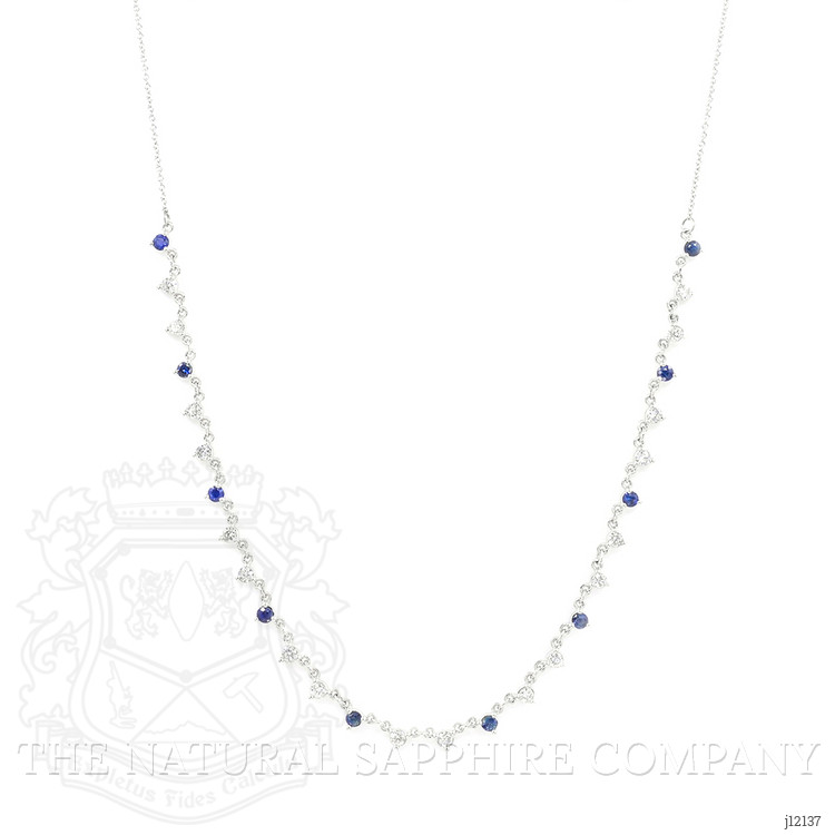 0.64 Ct. Natural Diamond and Blue Sapphire Tennis/Riviere Necklace, 14K White Gold