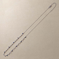 0.64 Ct. Natural Diamond and Blue Sapphire Tennis/Riviere Necklace, 14K White Gold Life Style