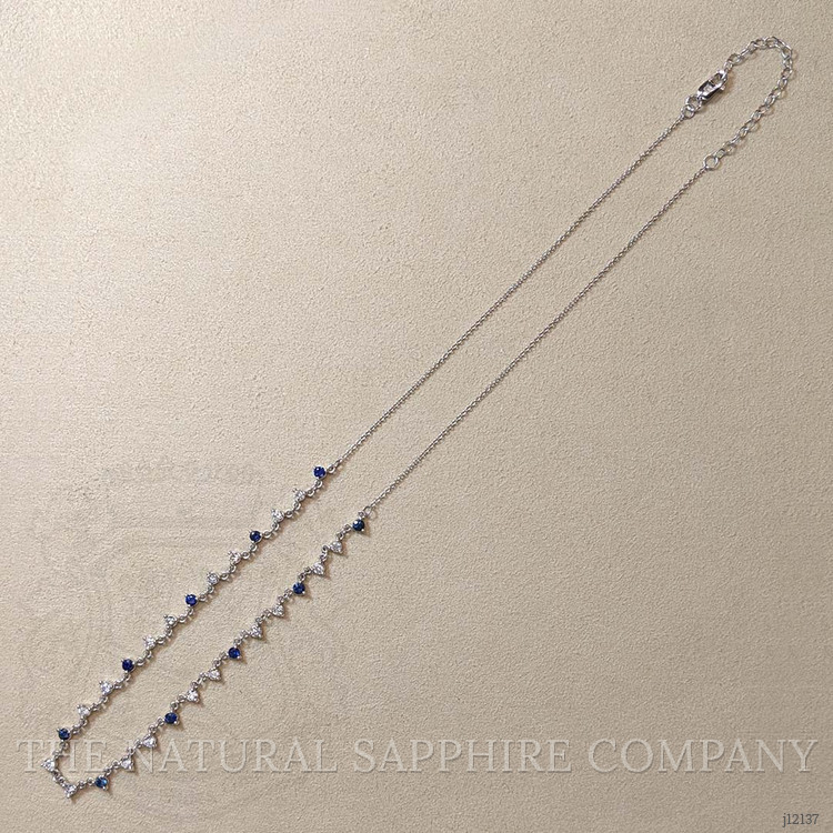 0.64 Ct. Natural Diamond and Blue Sapphire Tennis/Riviere Necklace, 14K White Gold