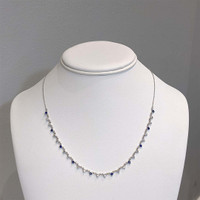 0.64 Ct. Natural Diamond and Blue Sapphire Tennis/Riviere Necklace, 14K White Gold Life Style
