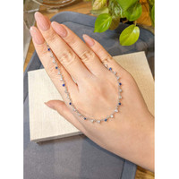 0.64 Ct. Natural Diamond and Blue Sapphire Tennis/Riviere Necklace, 14K White Gold Life Style