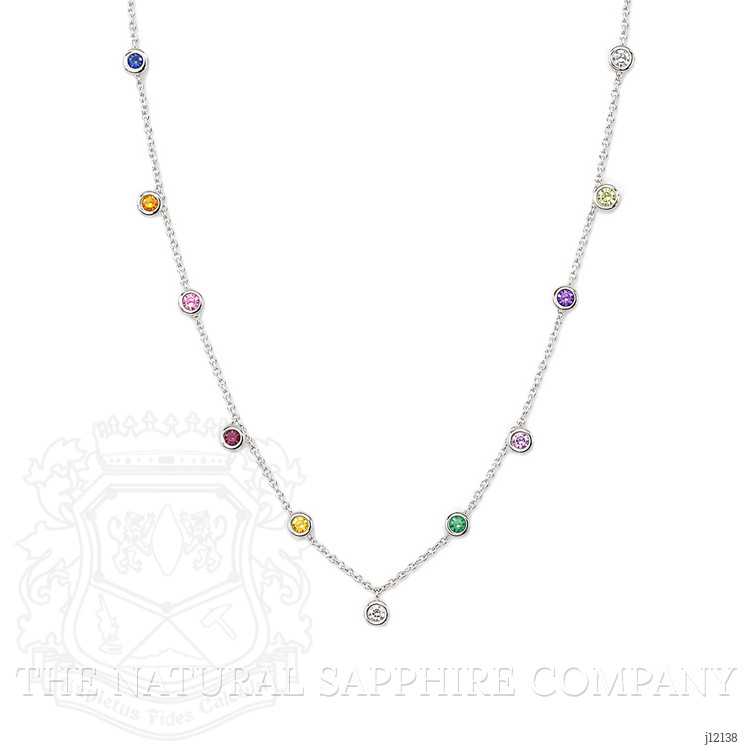 0.47 Ct. Multi Color Sapphire Bezel Necklace, 14K White Gold