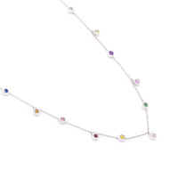 0.47 Ct. Multi Color Sapphire Bezel Necklace, 14K White Gold Image