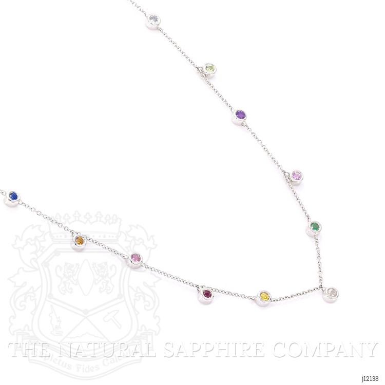 0.47 Ct. Multi Color Sapphire Bezel Necklace, 14K White Gold