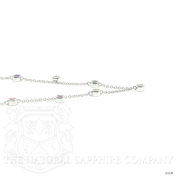 0.47 Ct. Multi Color Sapphire Bezel Necklace, 14K White Gold