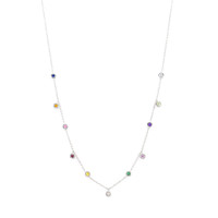 0.47 Ct. Multi Color Sapphire Bezel Necklace, 14K White Gold Image