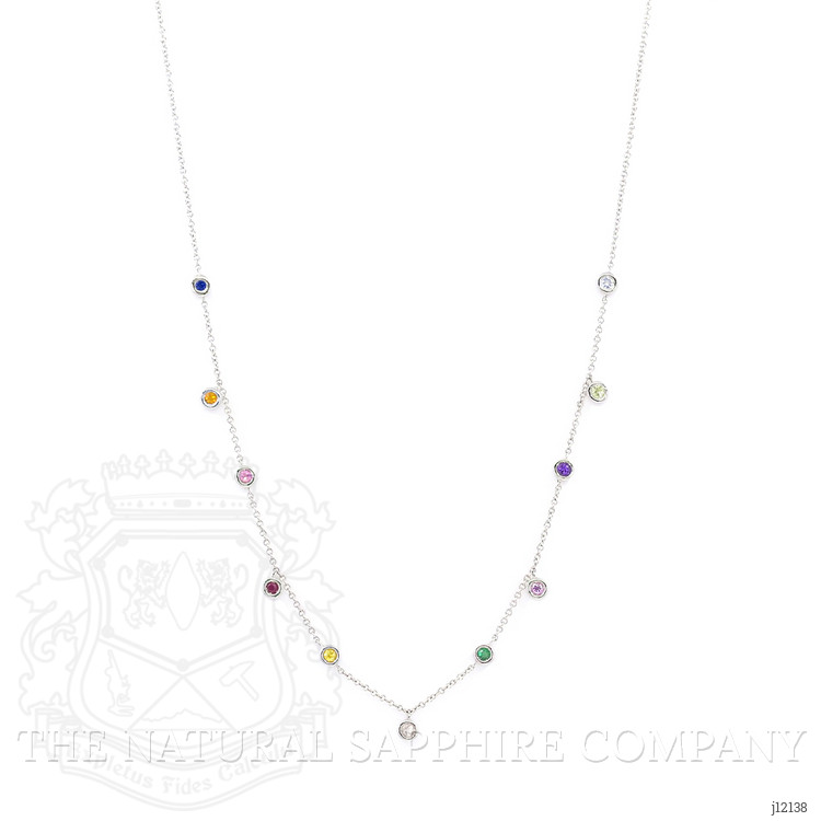 0.47 Ct. Multi Color Sapphire Bezel Necklace, 14K White Gold