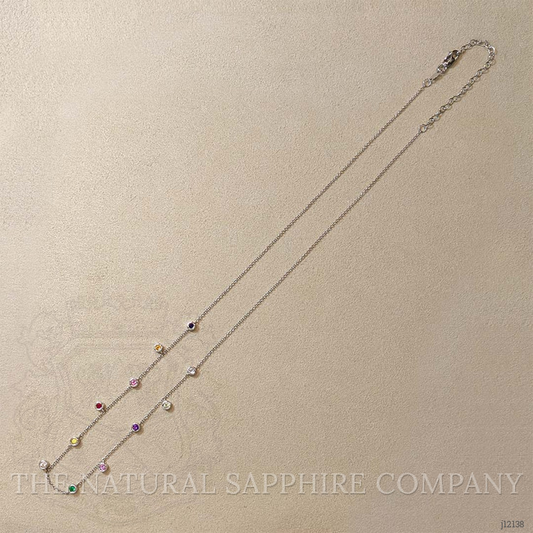 0.47 Ct. Multi Color Sapphire Bezel Necklace, 14K White Gold