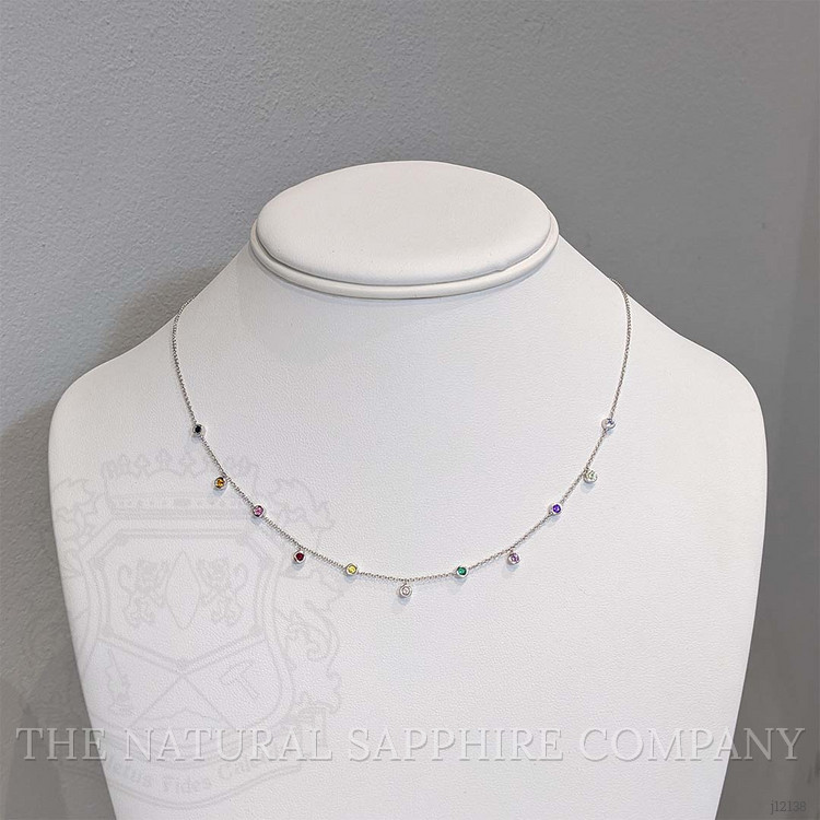 0.47 Ct. Multi Color Sapphire Bezel Necklace, 14K White Gold