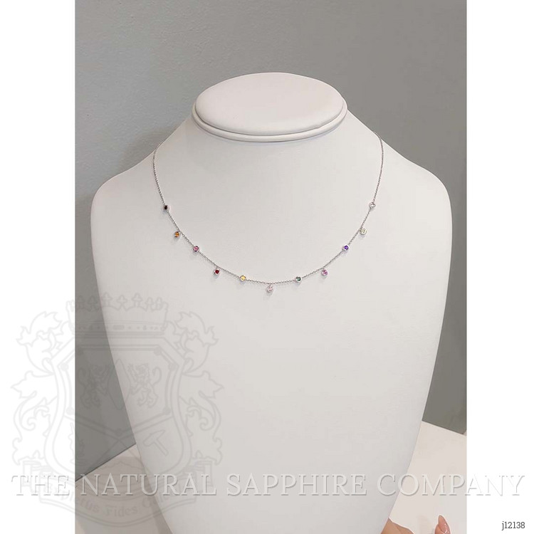 0.47 Ct. Multi Color Sapphire Bezel Necklace, 14K White Gold