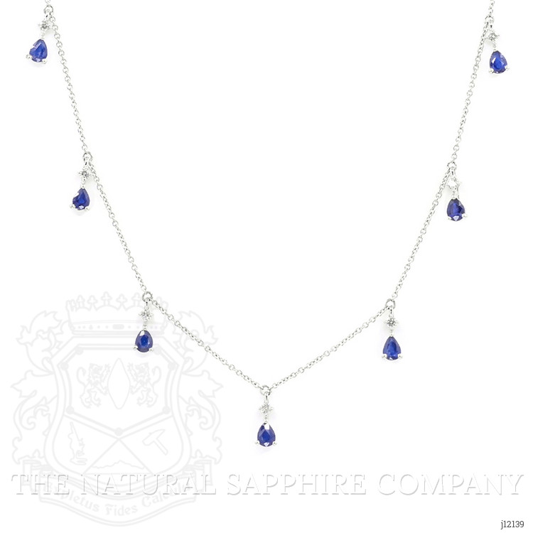 1.35 Ct. Blue Sapphire and Natural Diamond Accent Stones Necklace, 14K White Gold