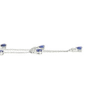 1.35 Ct. Blue Sapphire and Natural Diamond Accent Stones Necklace, 14K White Gold Image