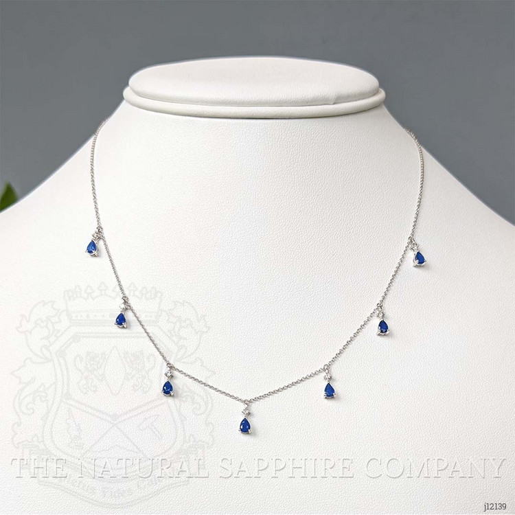 1.35 Ct. Blue Sapphire and Natural Diamond Accent Stones Necklace, 14K White Gold