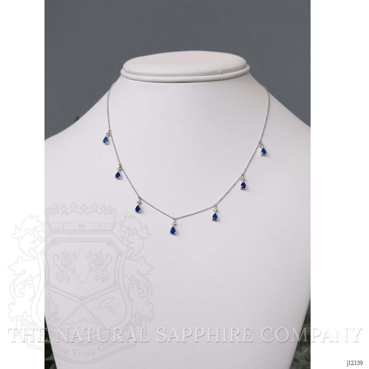 1.35 Ct. Blue Sapphire and Natural Diamond Accent Stones Necklace, 14K White Gold