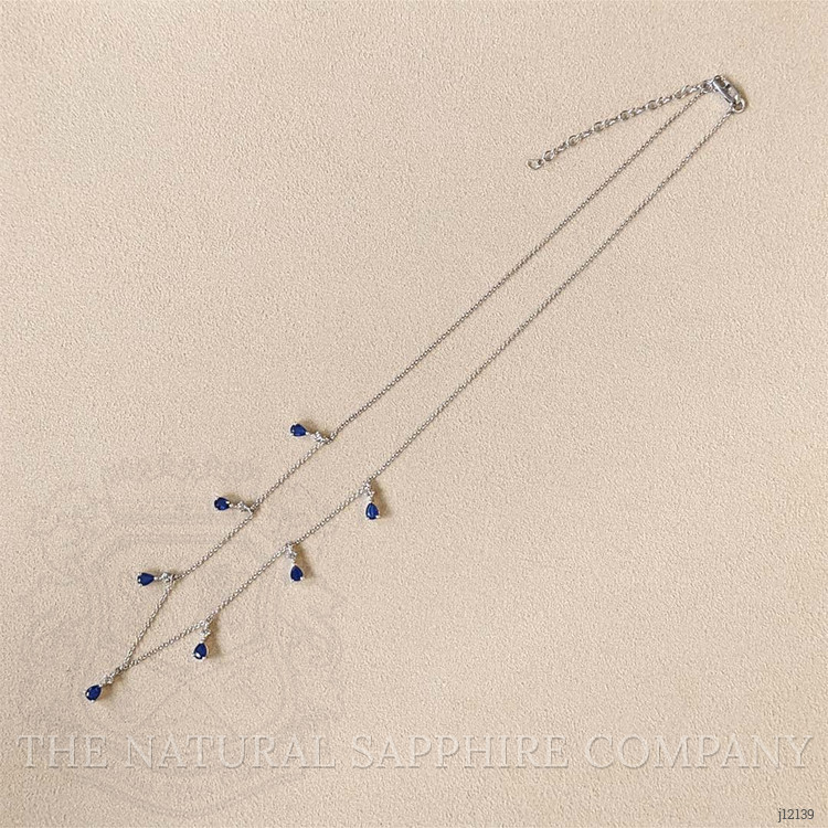 1.35 Ct. Blue Sapphire and Natural Diamond Accent Stones Necklace, 14K White Gold