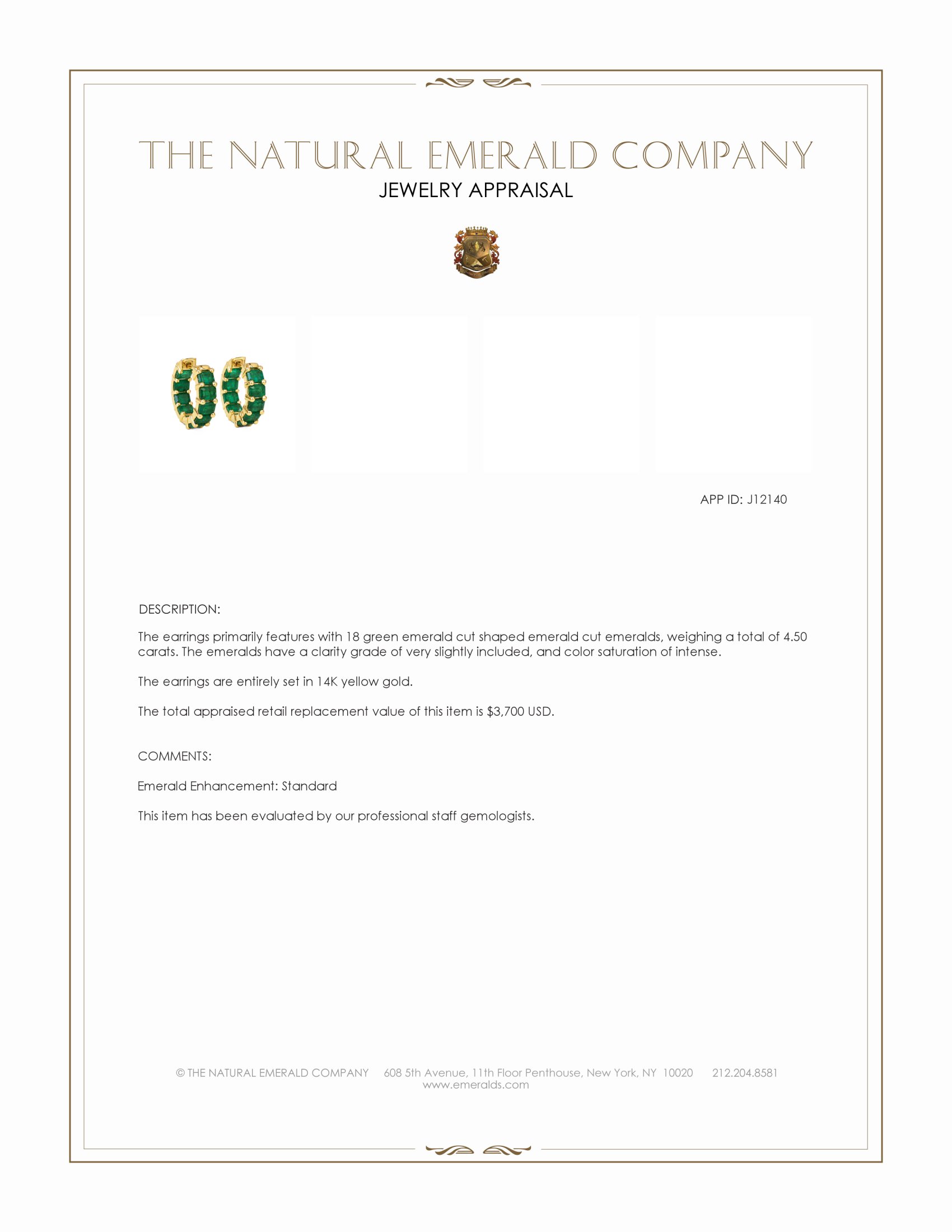 4.50 Ct.Tw. Emerald Bezel Earrings, 14K Yellow Gold