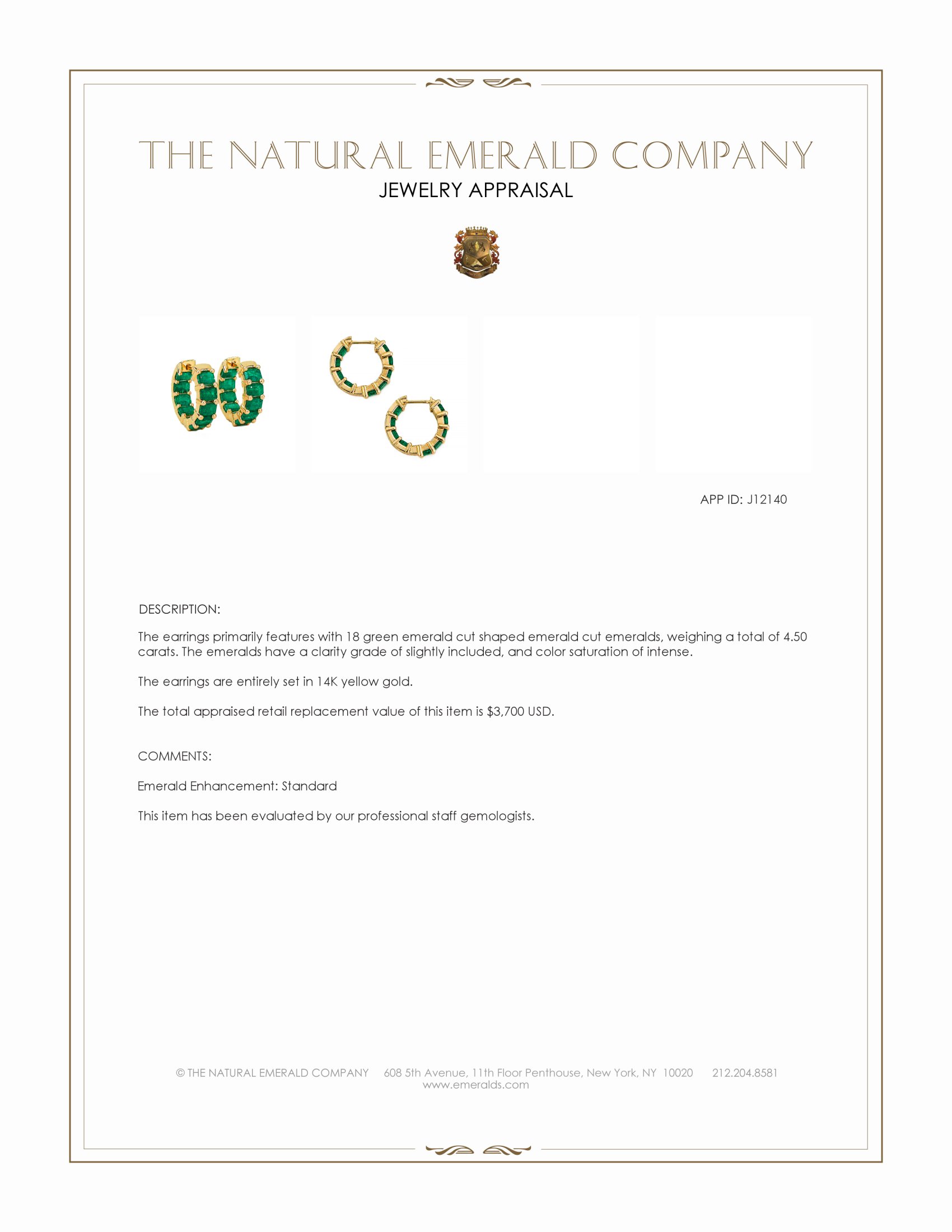 4.50 Ct.Tw. Emerald Bezel Earrings, 14K Yellow Gold