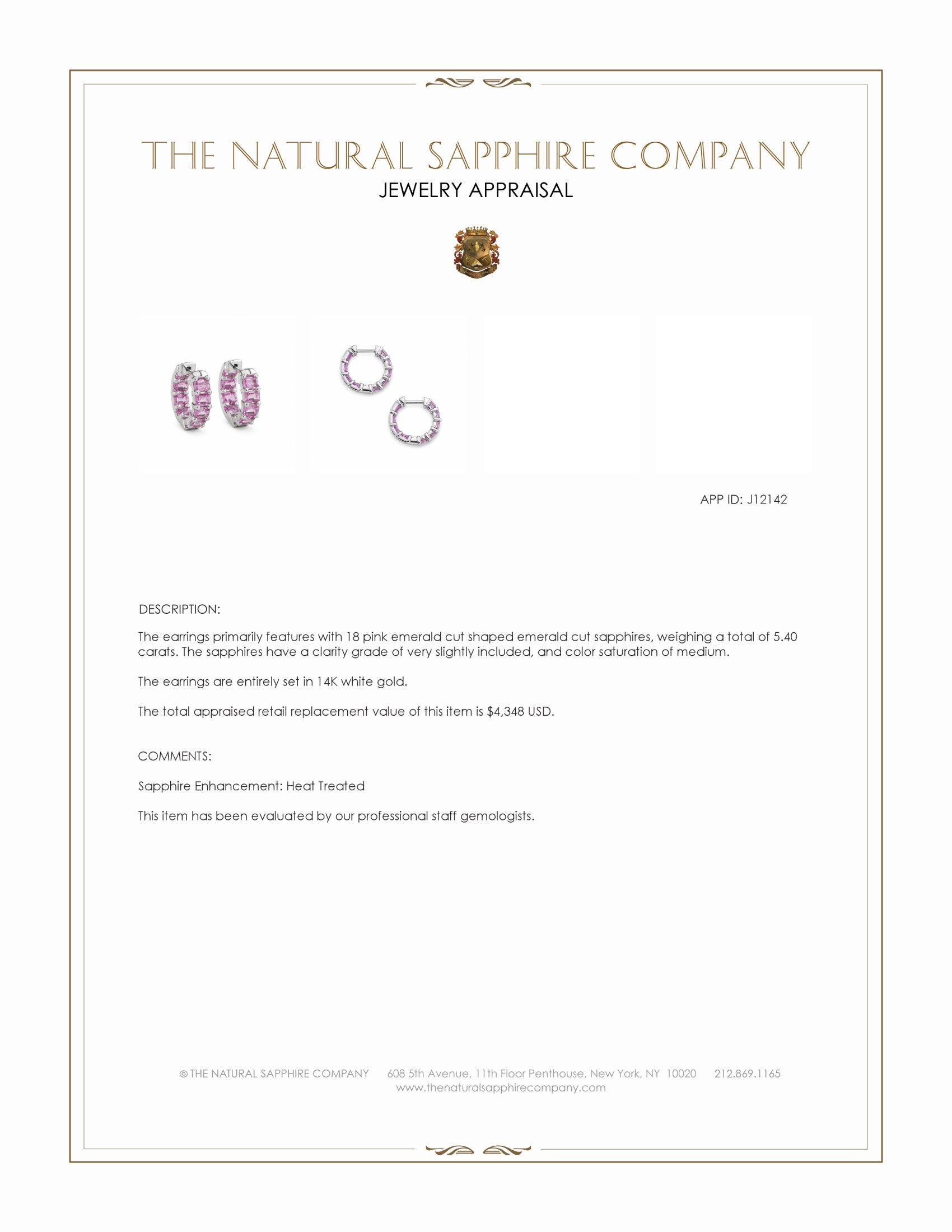 5.40 Ct.Tw. Pink Sapphire Hoops Earrings, 14K White Gold