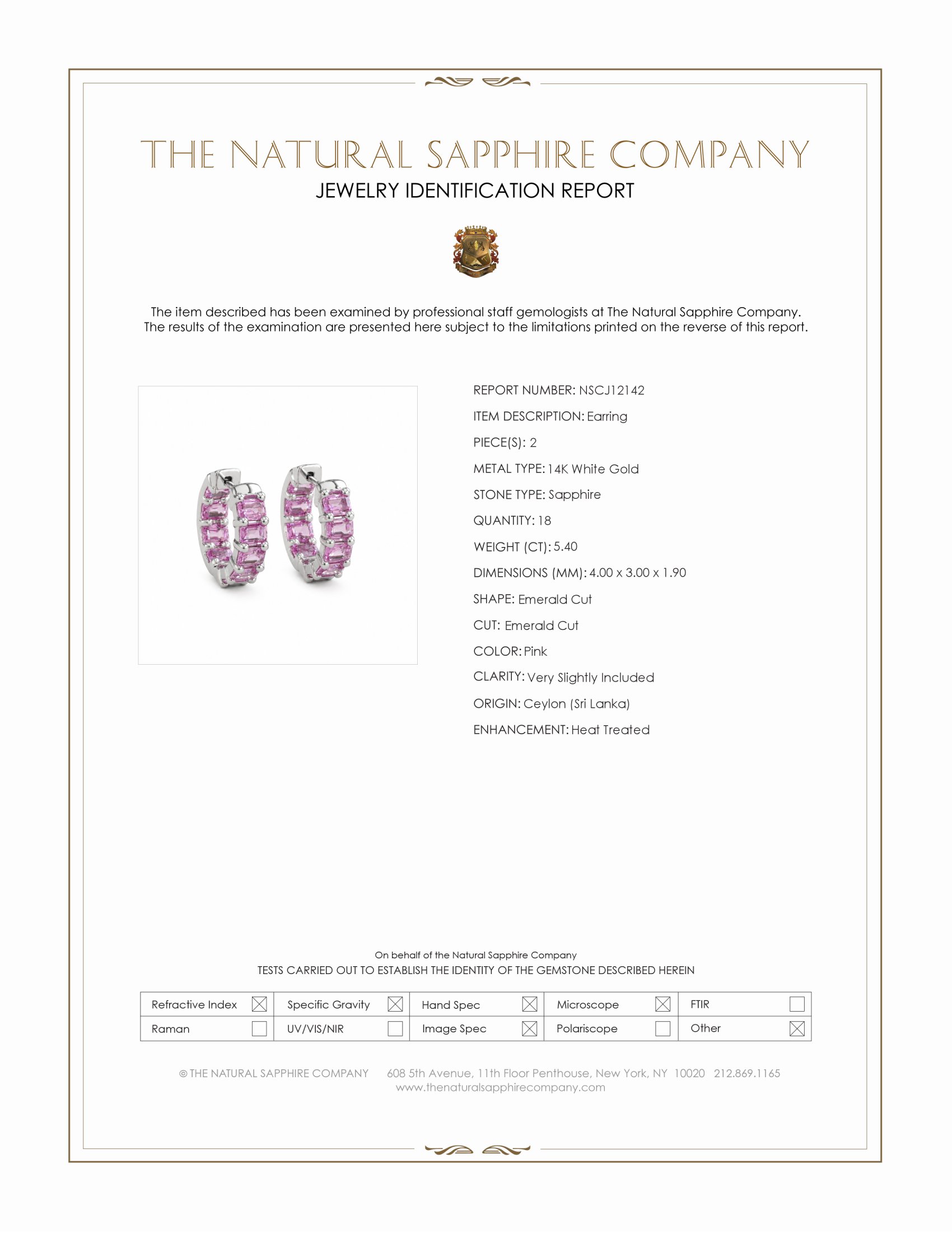 5.40 Ct.Tw. Pink Sapphire Hoops Earrings, 14K White Gold