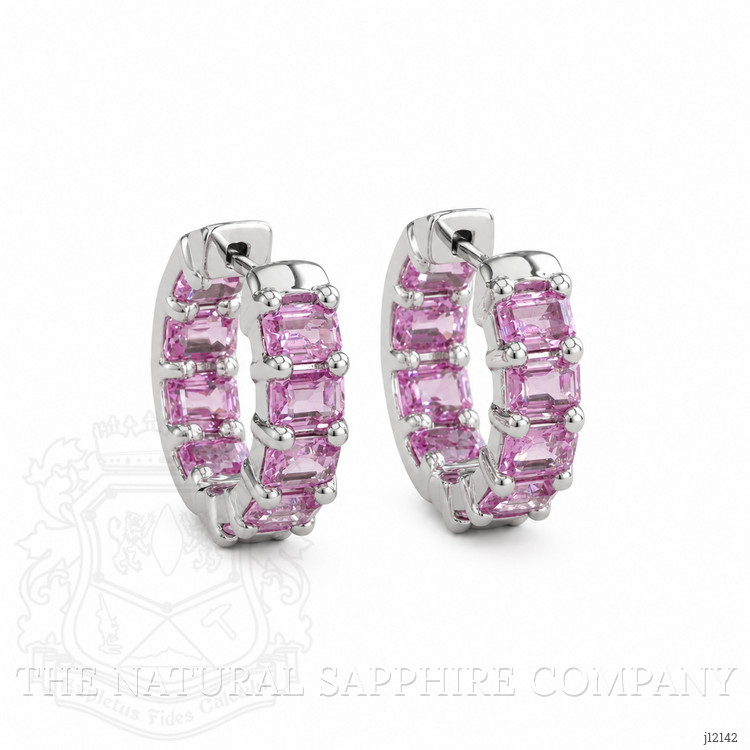 5.40 Ct.Tw. Pink Sapphire Hoops Earrings, 14K White Gold