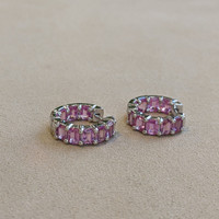 5.40&nbsp;Ct.Tw.Total Carat Weight Pink Sapphire Hoops Earrings, 14K White Gold Life Style