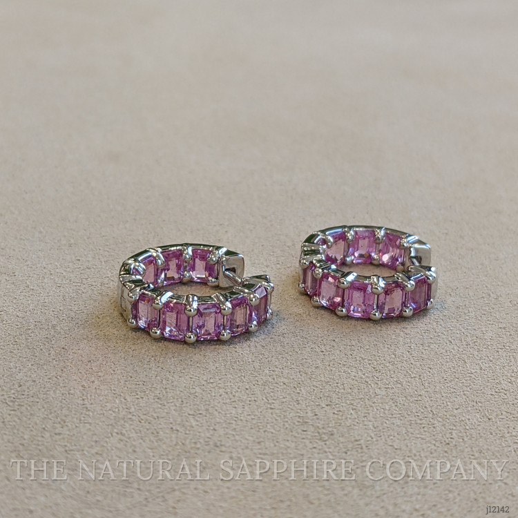 5.40 Ct.Tw. Pink Sapphire Hoops Earrings, 14K White Gold