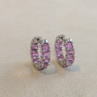 5.40 Ct.Tw.Total Carat Weight Pink Sapphire Hoops Earrings, 14K White Gold Life Style