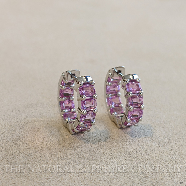 5.40 Ct.Tw. Pink Sapphire Hoops Earrings, 14K White Gold