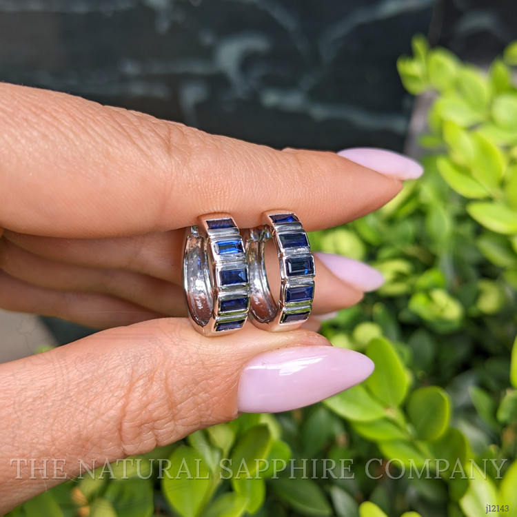 1.47 Ct.Tw. Blue Sapphire Hoops Earrings, 14K White Gold