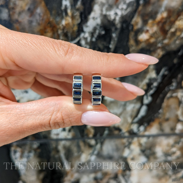 1.47 Ct.Tw. Blue Sapphire Hoops Earrings, 14K White Gold