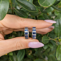1.47 Ct.Tw.Total Carat Weight Blue Sapphire Hoops Earrings, 14K White Gold Life Style
