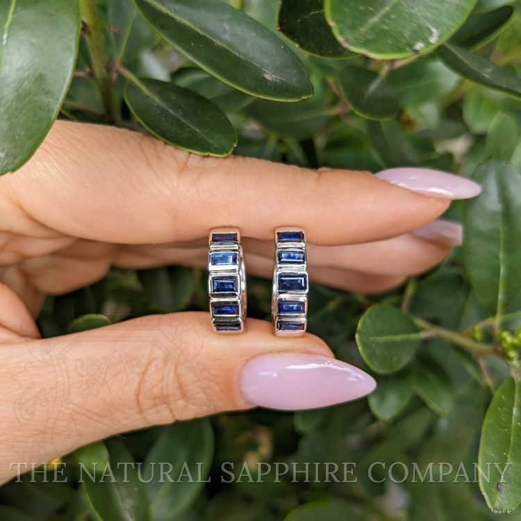 1.47 Ct.Tw. Blue Sapphire Hoops Earrings, 14K White Gold