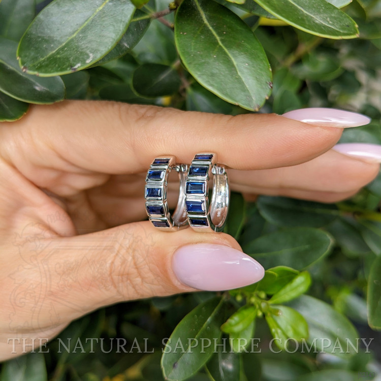 1.47 Ct.Tw. Blue Sapphire Hoops Earrings, 14K White Gold