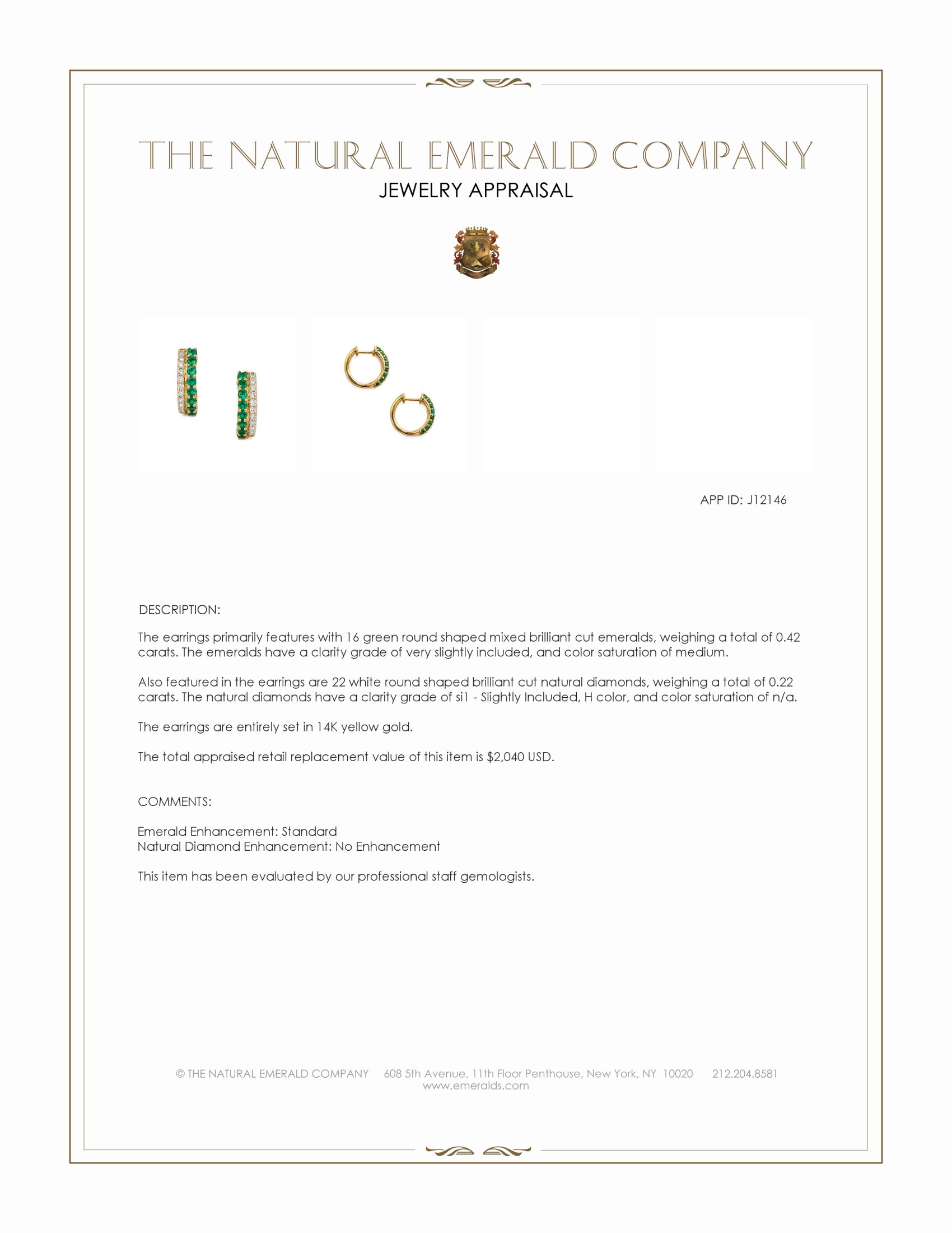0.42 Ct.Tw. Emerald and Natural Diamond Pave Earrings, 14K Yellow Gold