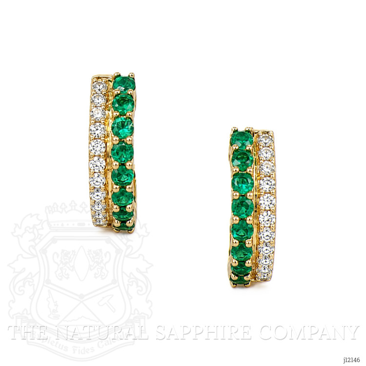 0.42 Ct.Tw. Emerald and Natural Diamond Pave Earrings, 14K Yellow Gold