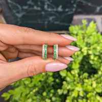 0.42&nbsp;Ct.Tw.Total Carat Weight Emerald and Natural Diamond Pave Earrings, 14K Yellow Gold Life Style