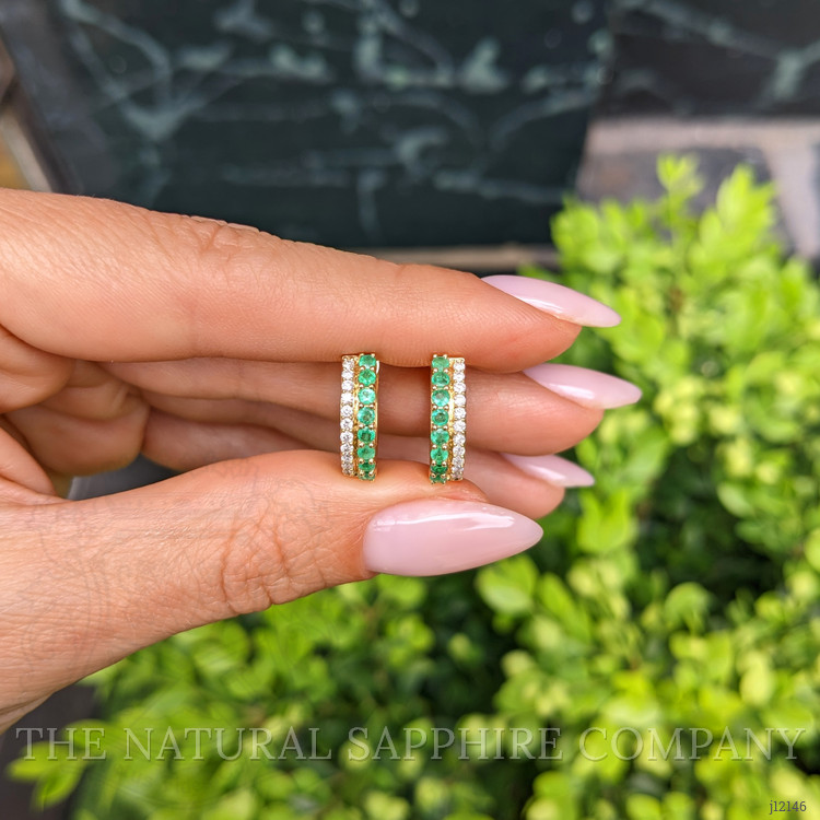 0.42 Ct.Tw. Emerald and Natural Diamond Pave Earrings, 14K Yellow Gold