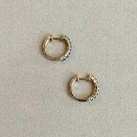 0.42 Ct.Tw.Total Carat Weight Emerald and Natural Diamond Pave Earrings, 14K Yellow Gold Life Style