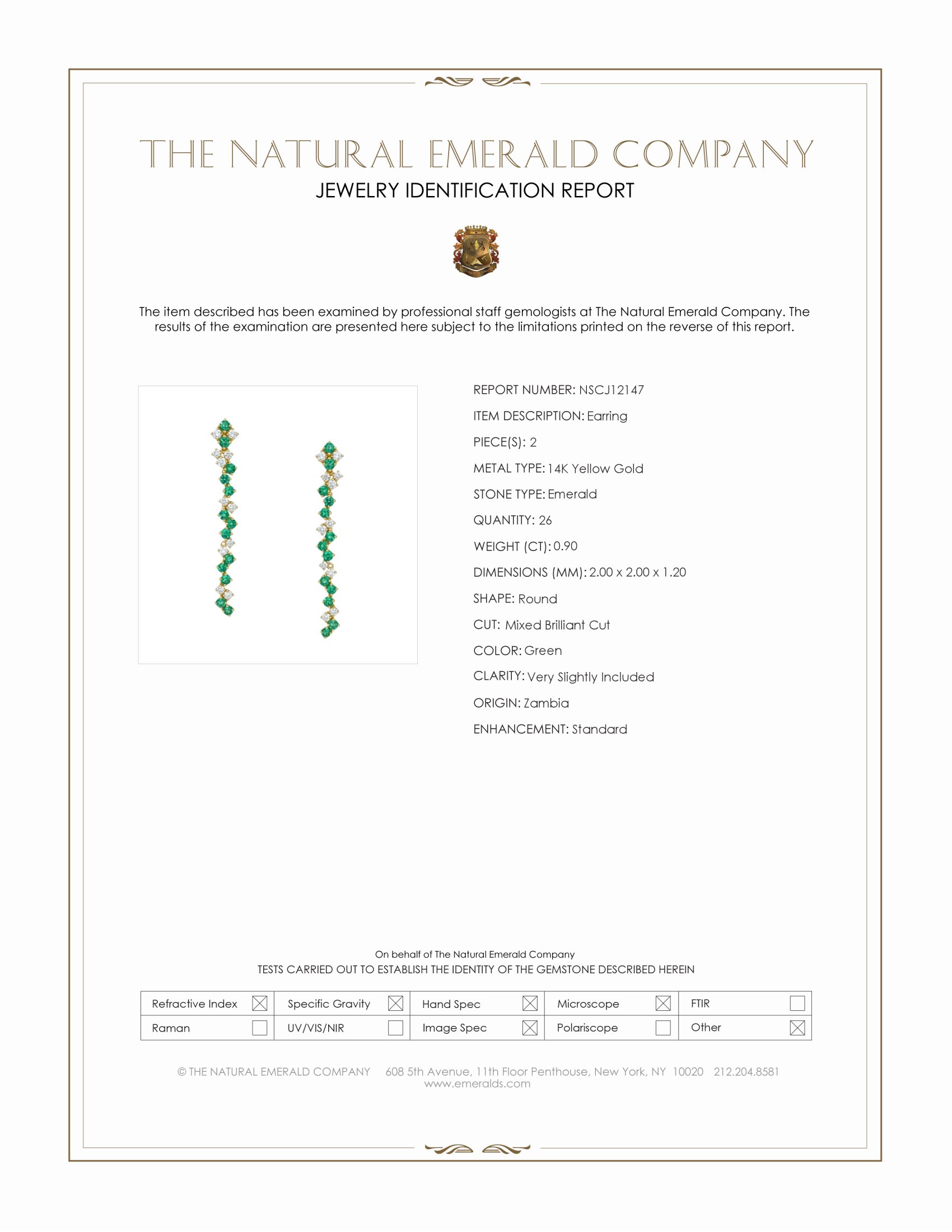 0.90 Ct.Tw. Emerald Drops Earrings, 14K Yellow Gold