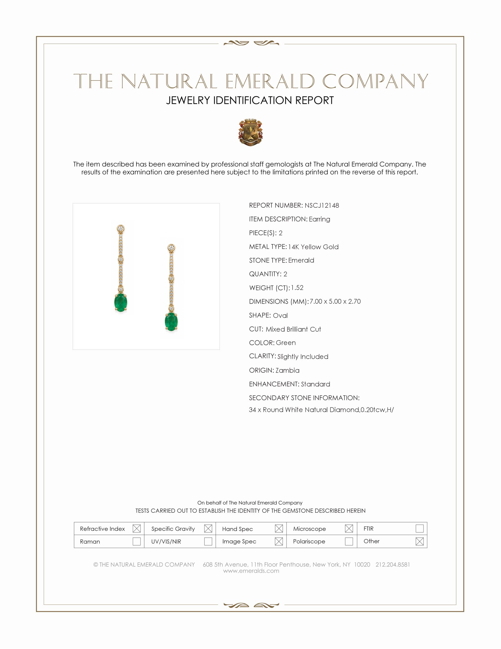 1.52 Ct.Tw. Emerald and Natural Diamond Pave Earrings, 14K Yellow Gold