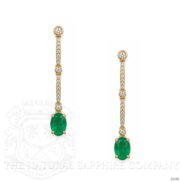 1.52 Ct.Tw. Emerald and Natural Diamond Pave Earrings, 14K Yellow Gold