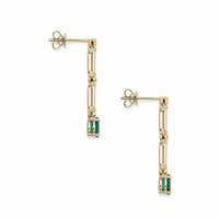 1.52 Ct.Tw.Total Carat Weight Emerald and Natural Diamond Pave Earrings, 14K Yellow Gold Image