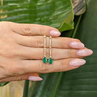 1.52 Ct.Tw.Total Carat Weight Emerald and Natural Diamond Pave Earrings, 14K Yellow Gold Life Style