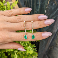 1.52&nbsp;Ct.Tw.Total Carat Weight Emerald and Natural Diamond Pave Earrings, 14K Yellow Gold Life Style
