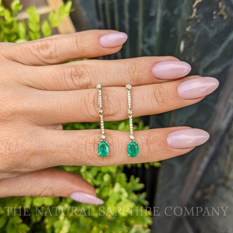 1.52 Ct.Tw. Emerald and Natural Diamond Pave Earrings, 14K Yellow Gold
