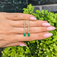 1.52&nbsp;Ct.Tw.Total Carat Weight Emerald and Natural Diamond Pave Earrings, 14K Yellow Gold Life Style
