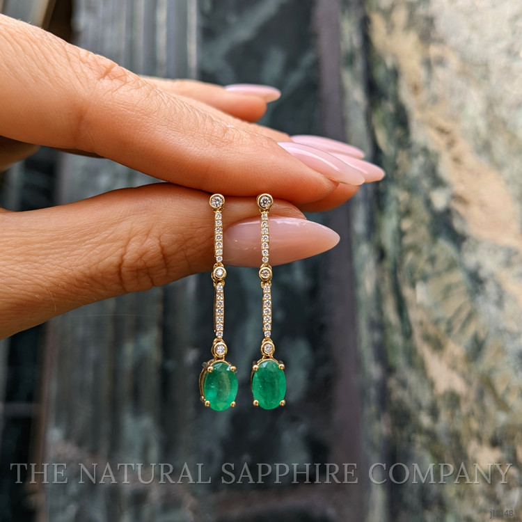 1.52 Ct.Tw. Emerald and Natural Diamond Pave Earrings, 14K Yellow Gold