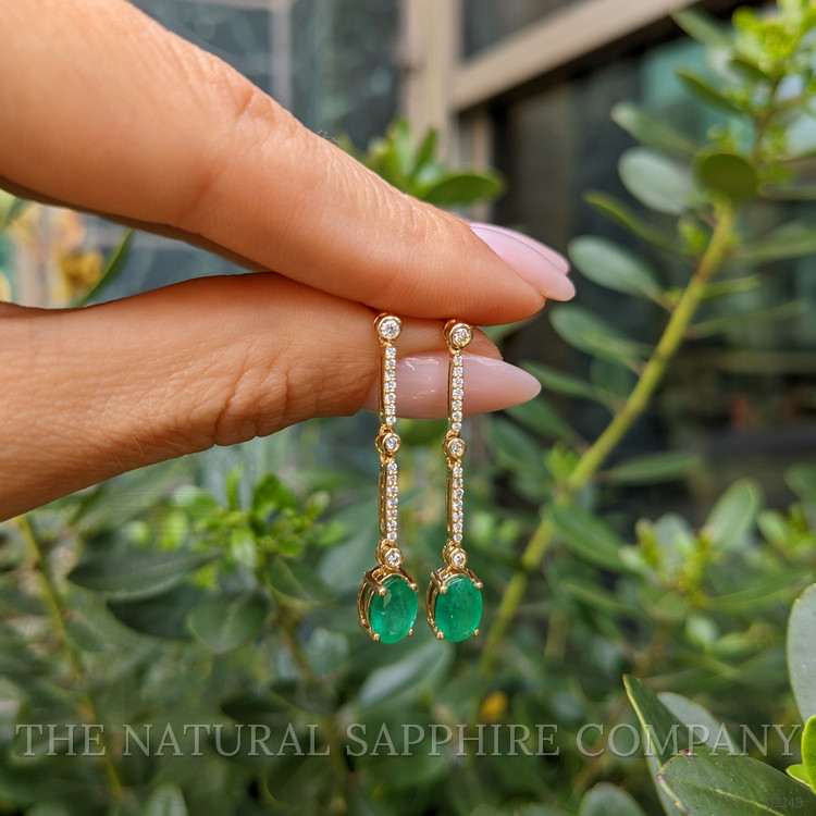 1.52 Ct.Tw. Emerald and Natural Diamond Pave Earrings, 14K Yellow Gold