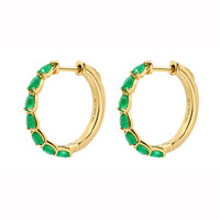 1.17 Ct.Tw.Total Carat Weight Emerald Hoops Earrings, 14K Yellow Gold Image